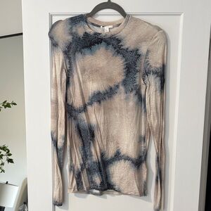 COS Beige and Blue Tie-Dye Long Sleeve Top